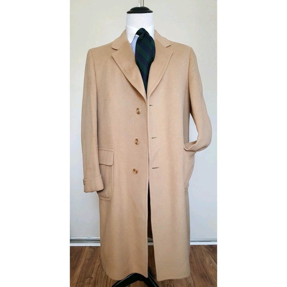 Vintage Brookstreet Tan Wool Top Stitch  Top Coat Overcoat 44R